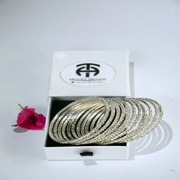 Silver Crystal Bangle Set – Regular Size Sparkling Bangles for Women – Party & Daily Wear Jewelry