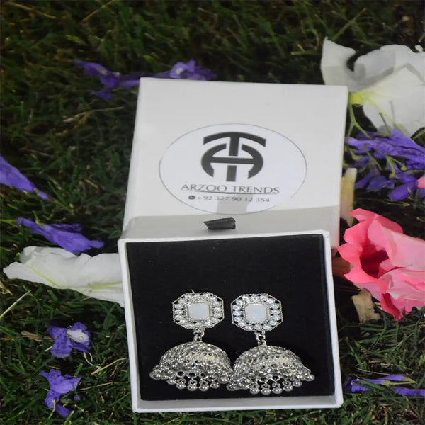 Traditional Oxidized Silver Jhumkay Earrings